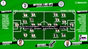aufstellungen: teilnehmer: juventus turin gegen manchester city